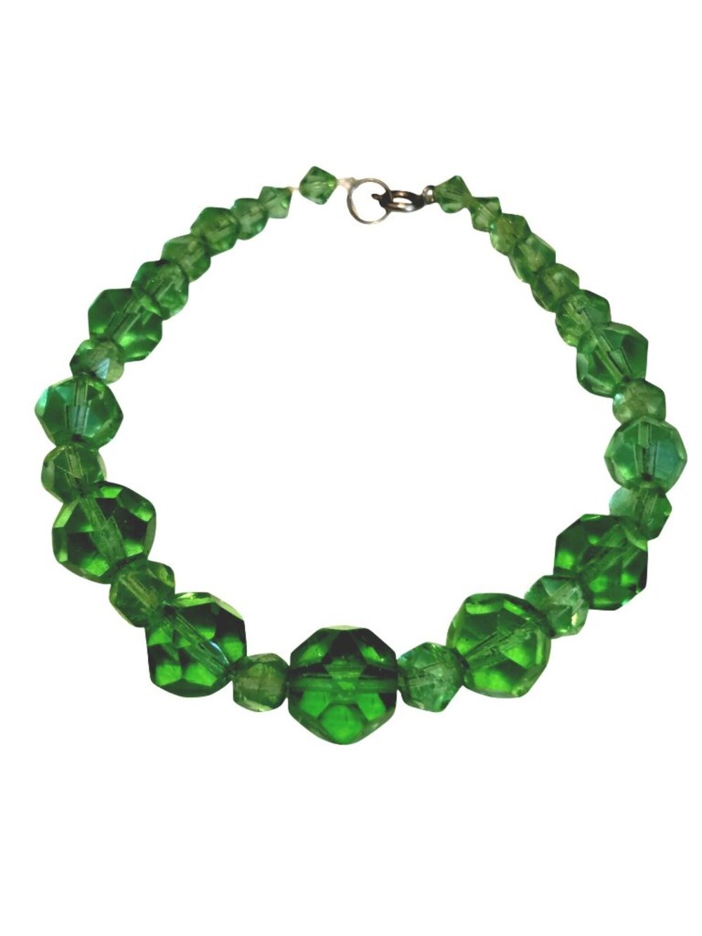Green Faceted Crystal Glass Graduated Beaded 8.5" Bracelet